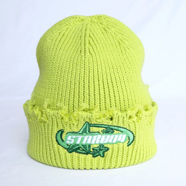 Green Vintage Ripped Knitted Distressed Colorful Knit Beanie